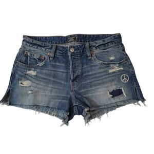 Abercrombie & Fitch Low Rise Denim Shorts 28 6 Distressed Peace Sign Embroidered